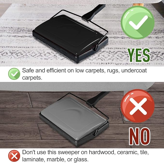 Yocada Carpet Sweeper Cleaner for Home Office Low Carpets Rugs Undercoat - Image 3
