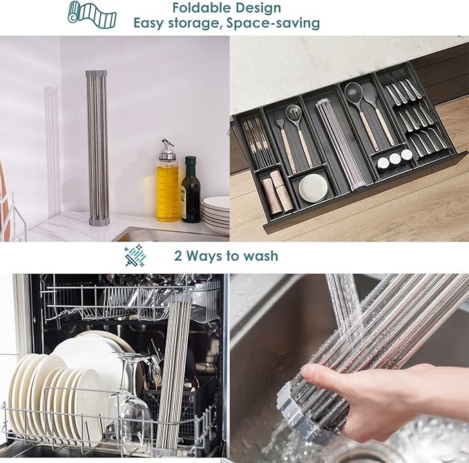 Tomorotec Roll Up Dish Drying Rack Over The Sink Grey Large Dish Drying Rack - Image 7
