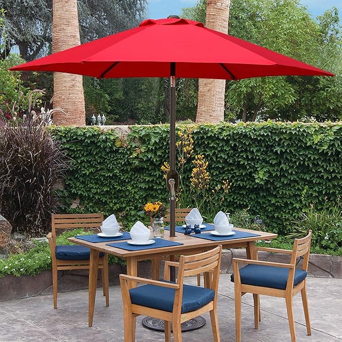 Blissun 7.5 ft Patio Umbrella, Yard Umbrella, Outdoor Market Umbrella with Push Button Tilt Crank (Red) - Image 5