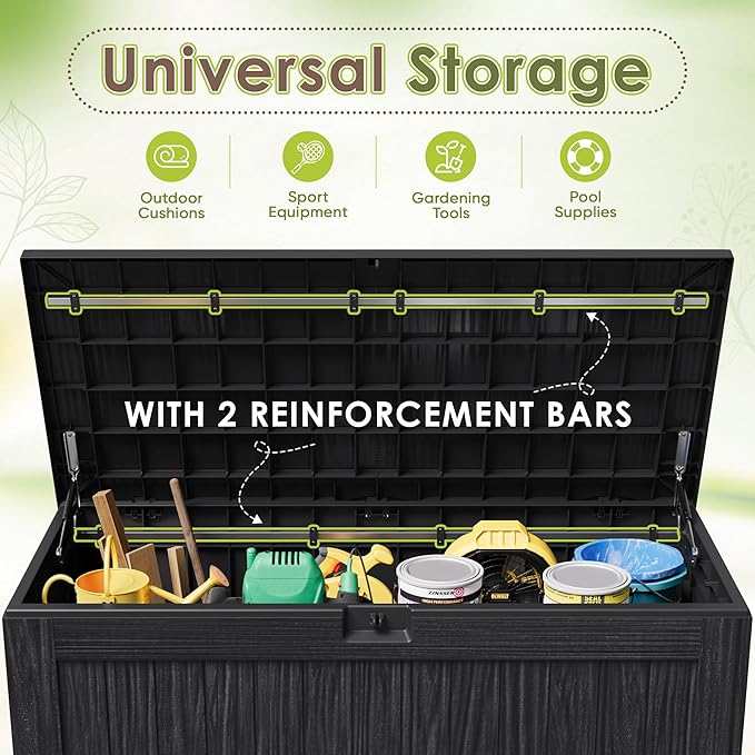 Devoko 125 Gallon Outdoor Storage Box, Waterproof Resin Deck Box for Patio Furniture, Lockable Container for Garden Cushions & Pool Supplies (Black, 125 Gallon) - Image 4