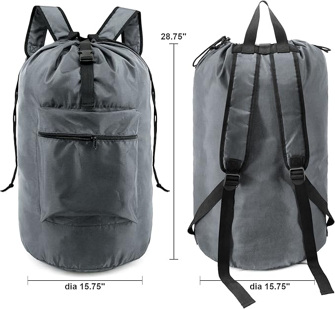 BeeGreen Gray Laundry Backpack w Adjustable Shoulder Straps & Drawstring - Image 2
