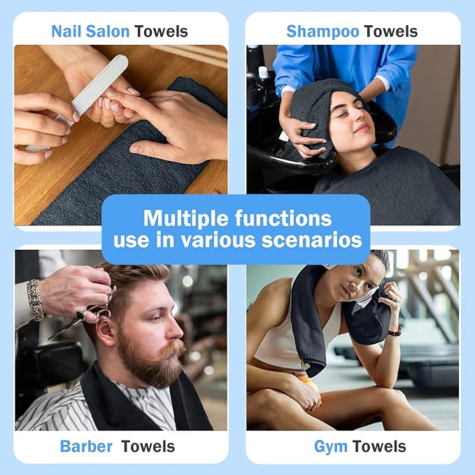 6 Pack Black Salon Towels, Super Soft and Absorbent Microfiber Hair Towel - Image 6