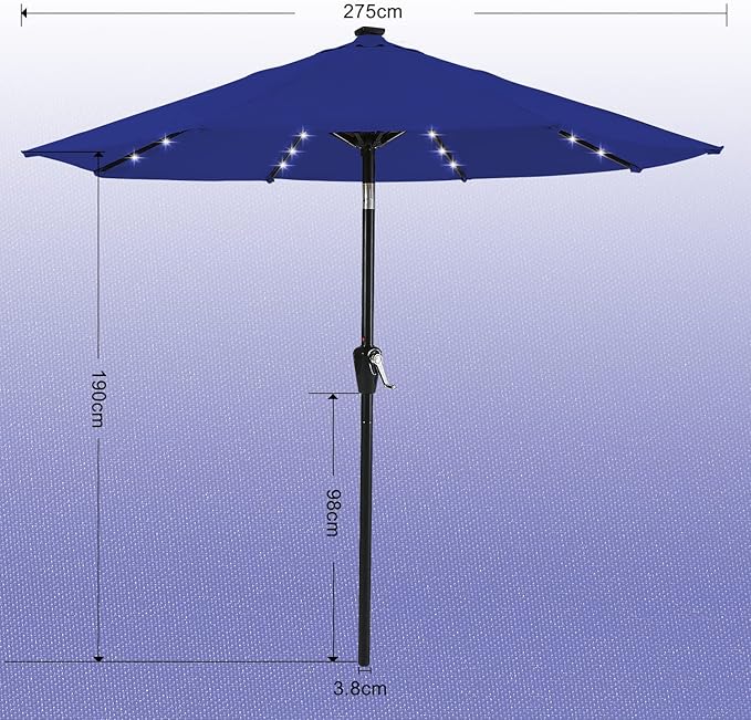 ABCCANOPY Durable Solar Led Patio Umbrellas with 32LED Lights 9FT (Royal Blue) - Image 2