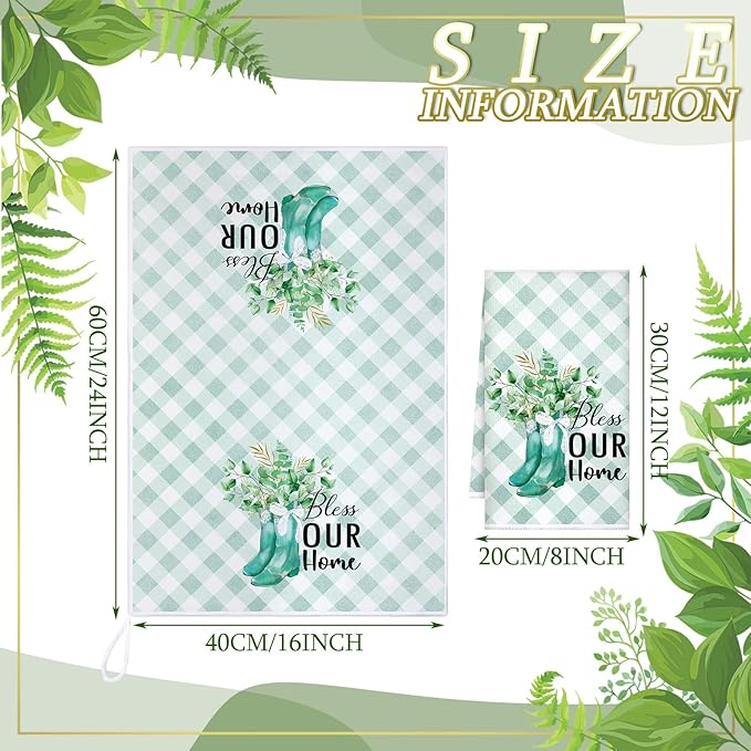 Set of 6 Eucalyptus Kitchen Towels Green Leaves Dishtowels Absorbent Spring - Image 3