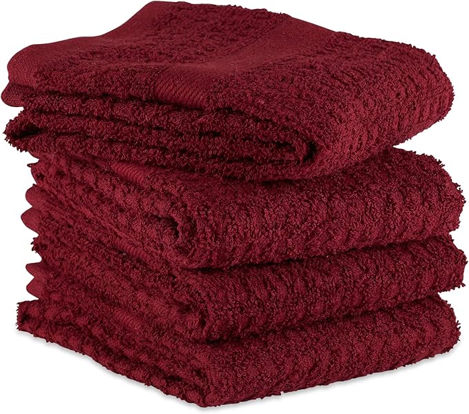 DII Basic Terry Collection Waffle Dishtowel Set, Solid Wine, 4 Piece - Image 3