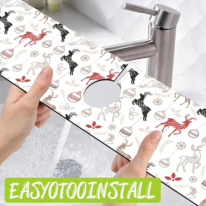 Chrismas Sink Faucet Absorbing Mat Christmas Sink Splash Guard Drying Mat - Image 4