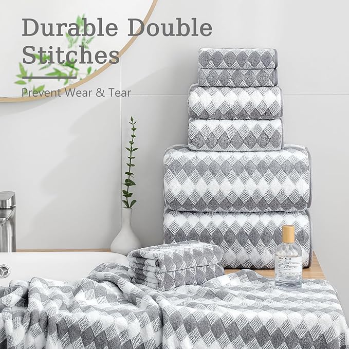 Bath Towel Set Gray 4Pack-35x70 Towel, 600GSM Ultra Soft Microfibers Bathroom - Image 6