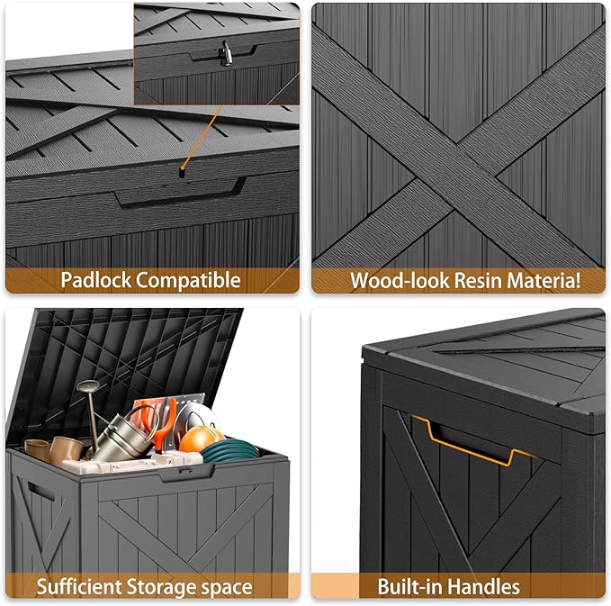 ROJIK Outdoor Storage Housing Deck Box - Waterproof Patio Furniture, Garden Tools, Cushions, Pool Accessories Storage Bench with Lockable Lid and Side Handles (Black 38 Gal) - Image 5