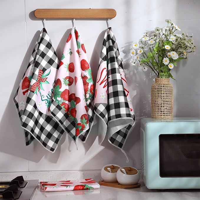 Bencailor 4 Pcs Strawberry Kitchen Towels Spring Berry Hand Dish Towels - Image 7