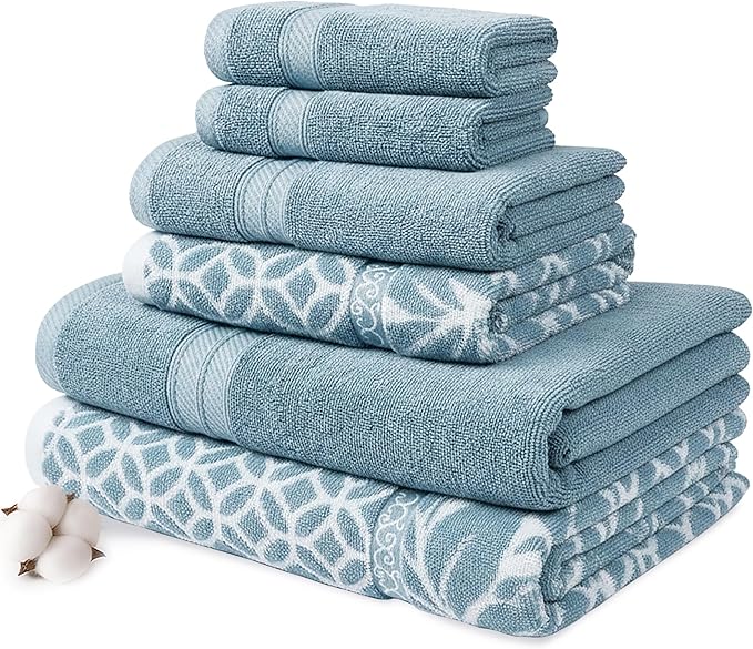 Modern Threads Trefoil Filigree 6-Piece 100% Cotton Towel Set – Reversible Yarn by ModernThreads