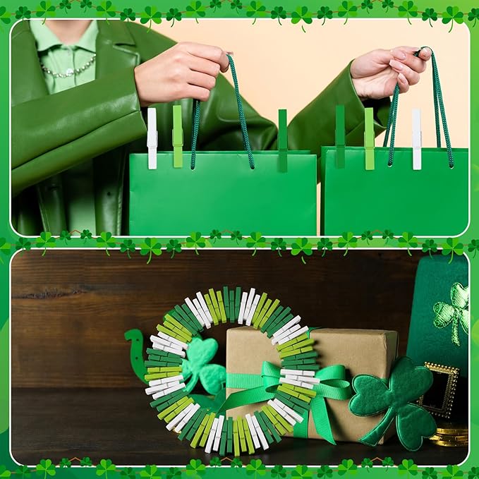 Weysat 120 Pcs St. Patrick's Day Clothes Pins 2.9 Inch Wooden Clothespins Deep - Image 6