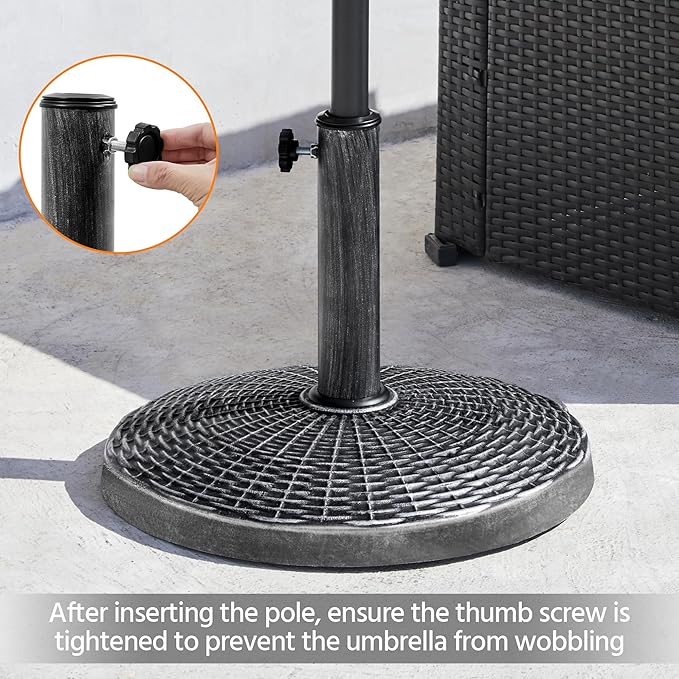 Yaheetech 22 lbs Outdoor Umbrella Base, 18" Round Resin Patio Umbrella Stand, Heavy Duty Market Umbrella Base Stand for Garden & Backyard, Rustic Silver - Image 8