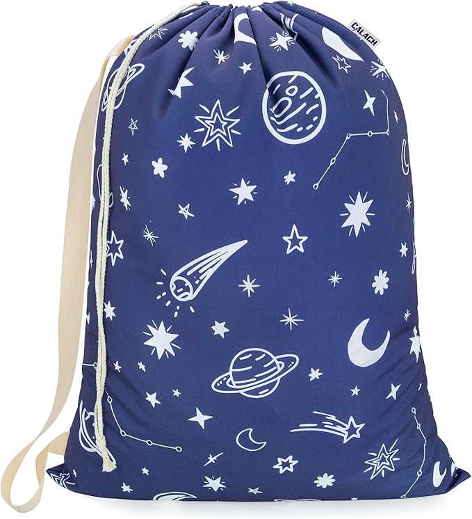 Canvas Laundry Bag with shoulder Strap 24"W x 29"H, Large Drawstring Dirty by CALACH