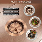 Kitchen Sink Drain Copper 3-1/2 Inch Stainless Steel Kitchen Drain Strainer - Image 7