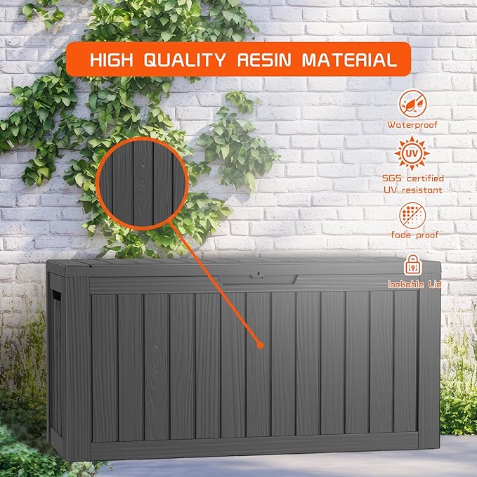 DRATO 80 Gallon Deck Box, Outdoor Storage Box for Patio Furniture, Patio Cushions, Gardening Tools, Pool Supplies 480lbs Weight Capacity,Waterproof Resin Storage Boxes（Black，80 Gallon） - Image 4