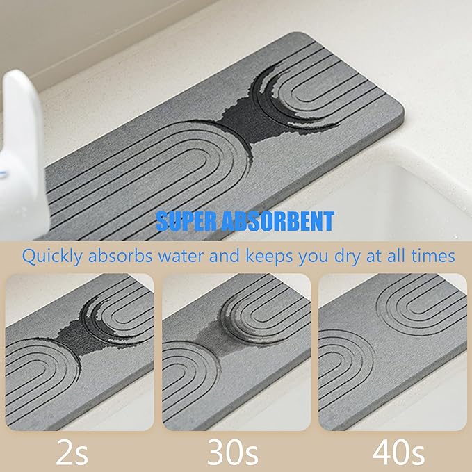 Kitchen Sink Faucet Mat, Diatomaceous Earth Quick Dry Sink Splashback Drying Mat - Image 4