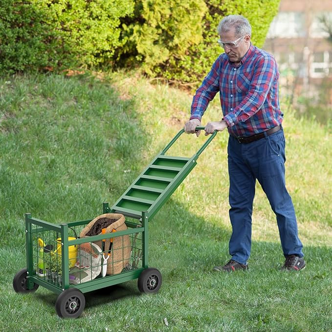 FLINTER Rolling Garden Work Seat with Wheels, Upgraded Heavy Duty Gardenning Cart with Seat - Garden Rolling Stools with Wheels for Seniors, Lawn, Patio & Backyard Gardening, Green - Image 2