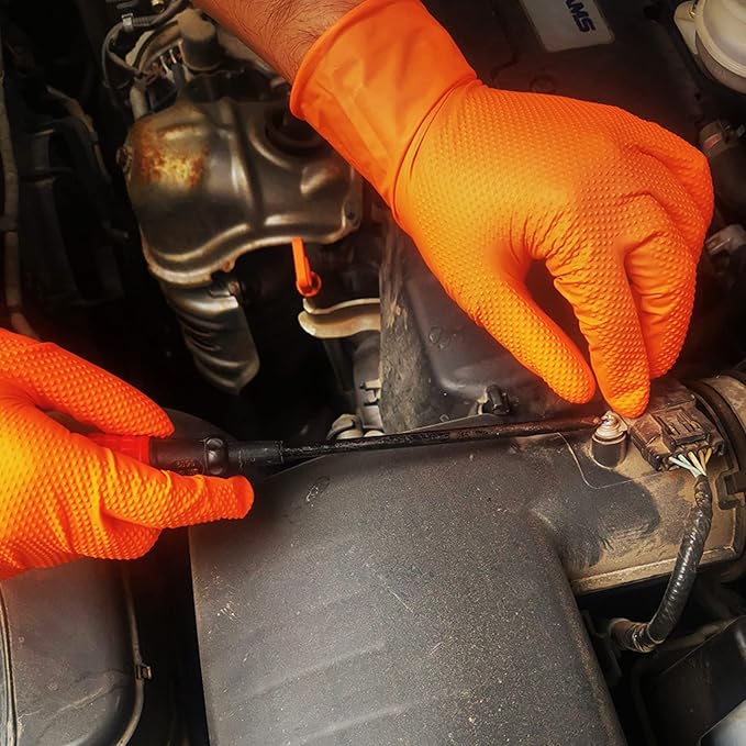 TitanFlex Heavy Duty Orange Industrial Nitrile Gloves - Image 8