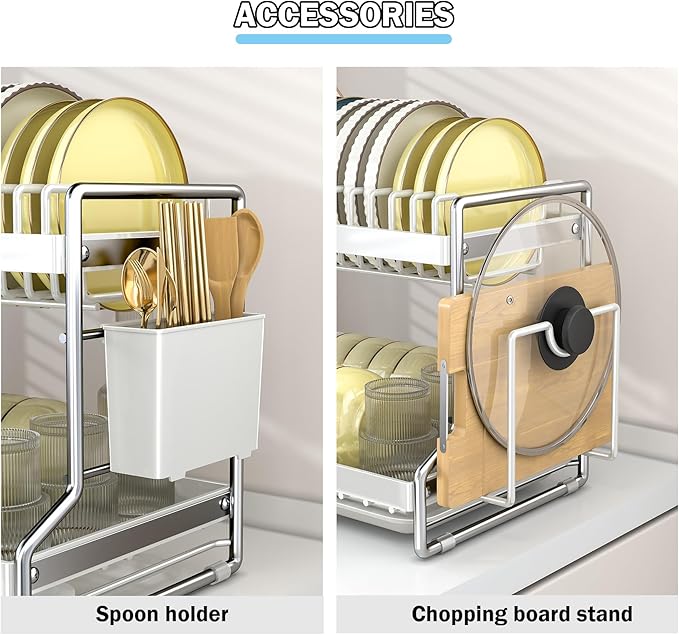 2 Tier Dish Drying Rack Dishes Organizer Rack Double Decker - Image 4