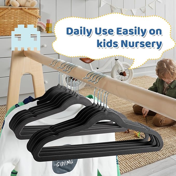 Smartor Premium 14 Inch Kids Hangers 50 Pack, Non Slip, Space Saving Felt - Image 8