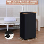 110L Laundry Basket with Wheels, Clothes Hamper - Image 4