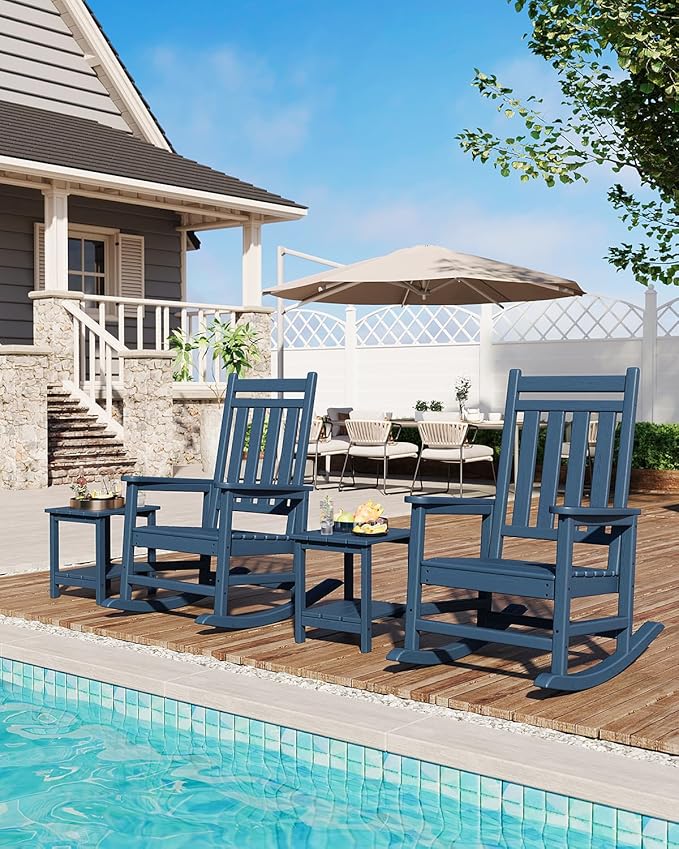 GarveeLife Poly Lumber Rocking Chair Outdoor - HDPE High Back Porch Rocker Chairs for Adults - All Weather Resistant Furniture for Patio - Navy Blue - Image 6