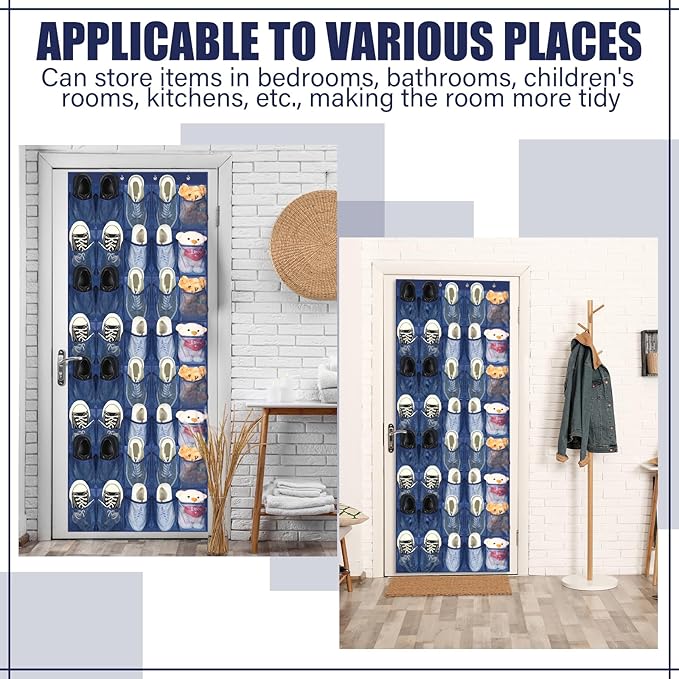Windyun 40 Large Over the Door Hanging Shoe Organizer Navy Blue Mesh Pockets - Image 6