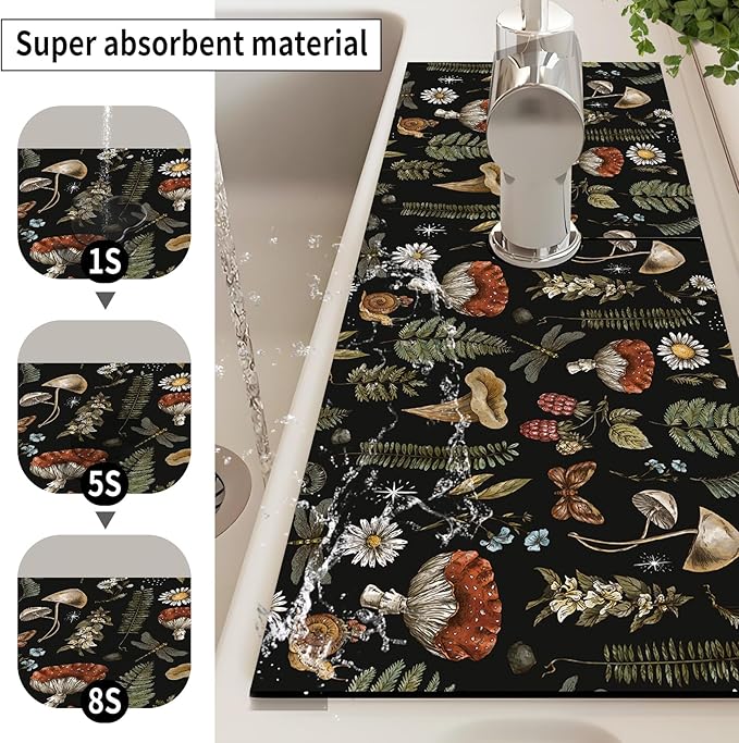 Absorbent Splash Guard Mat for Kitchen Sink, 15×5.5 Inch Cute Fast Drying Drip - Image 2