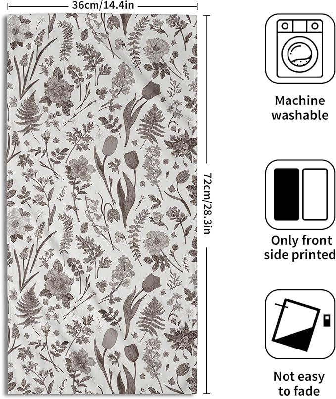 Spring Floral Hand Towels for Bathroom Set of 2 Dark Brown White Flower Leaves - Image 2