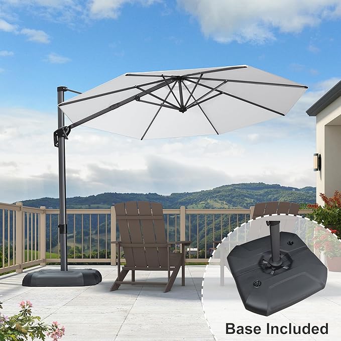 PURPLE LEAF 11 Feet Patio Umbrella with Base Outdoor Cantilever Round Umbrella Aluminum Offset Umbrella with 360-degree Rotation for Garden Deck Pool Patio Light White - Image 2