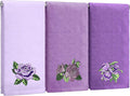 3 Pcs Purple Rose Hand Towels Lavender Purple Bathroom Decor Embroidered Floral by FuWeave