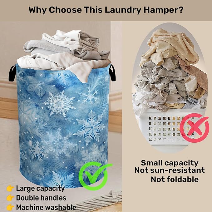 Winter Laundry Basket, Snowflakes Laundry Hamper, Heavy Duty 60L Dirty Clothes - Image 3