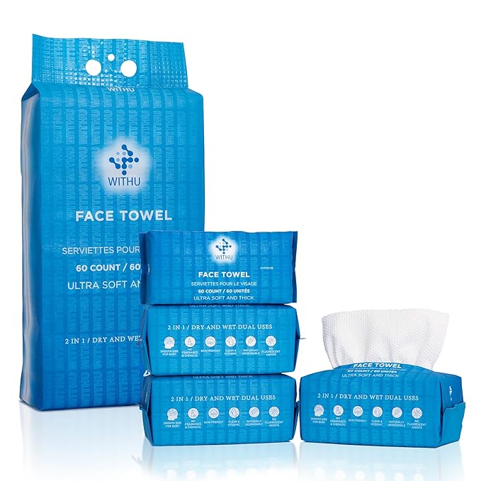 WITHU Disposable Face Towels – Ultra-Soft Biodegradable Face Cleansing Wipe by WITHU