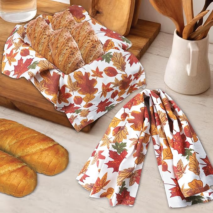 Urban Villa Kitchen Towels Harvest Leaves Print Dish Towels Set of 6 20" X30” - Image 6
