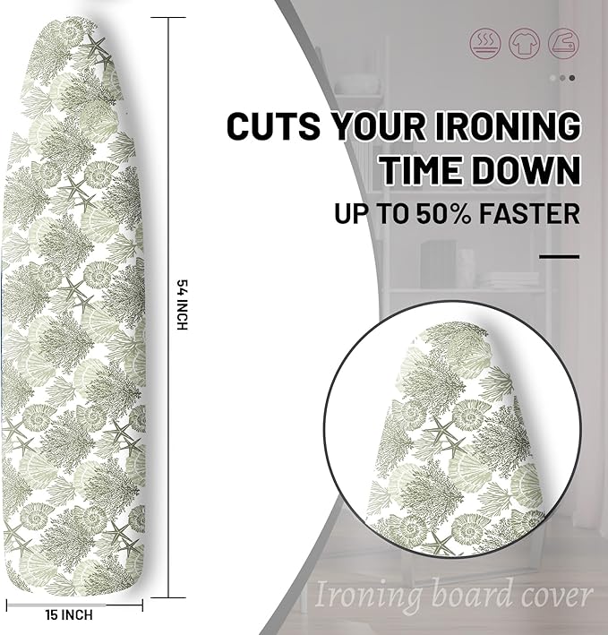 Extra Thick Ironing Board Cover and Pad, Coastal Summer Beach Coral Starfish - Image 2