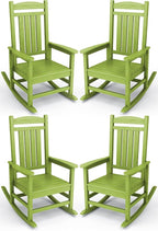 KINGYES HDPE Outdoor Rocking Chair Set of 4, All-Weather Poly Patio Rocking Chairs with 330lbs Support for Adults, Pistachio Green by KINGYES