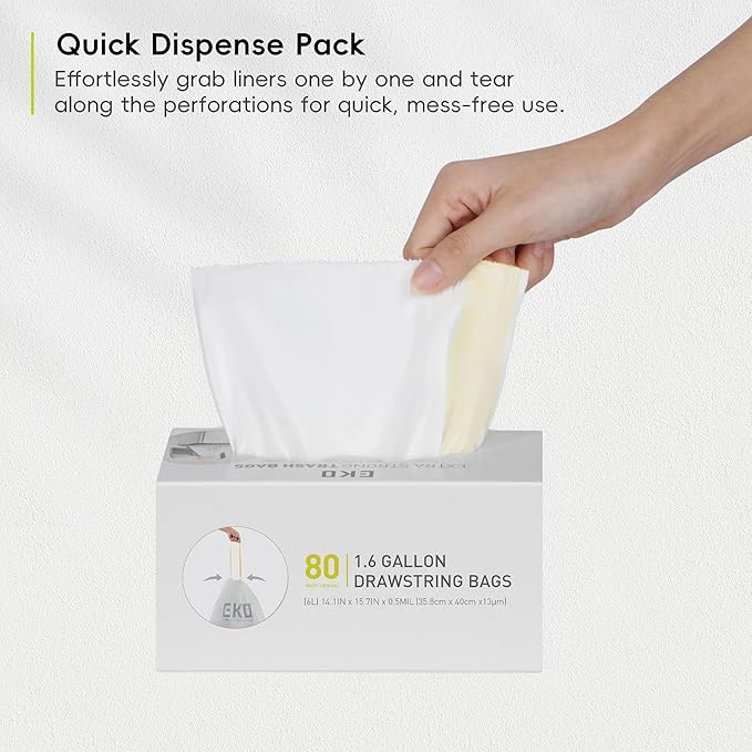 EKO 1.6 Gallon / 3-6 Liter, Extra-Strong Unscented Garbage Bags, Easy-Dispense - Image 8