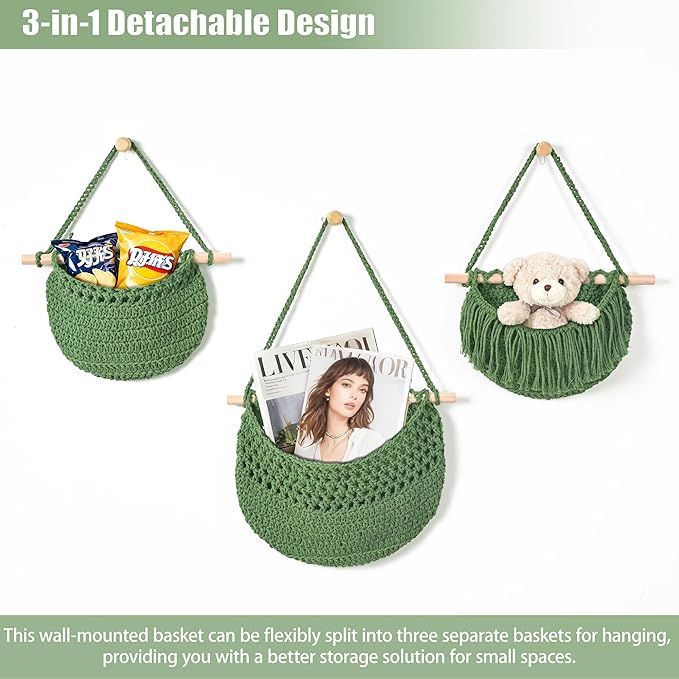 3 Tier Hanging Fruit Baskets for Kitchen, Boho Cotton Rope Handwoven Vegetable - Image 5
