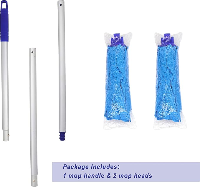 Mop, One Pole with Two Blue Microfiber Cloth Heads - Image 2