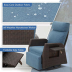 Adjustable Outdoor Recliner Chair with Independent Backrest & Footrest, Patio Swivel Recliner Chair, Wicker Reclining Patio Chair w/Flip-Up Table, 155° Lay Flat Chaise Lounge, Blue, 2PCS - Image 6