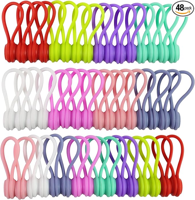 Motiloo 8 Colors-48 Pack Reusable Magnetic Cable Ties Silicone Magnetic Cable by Motiloo