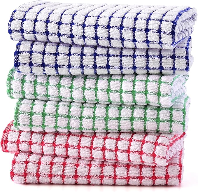 Kitinjoy Cotton 6 Pack Terry Kitchen Towels, 16 x 25 Inches Super Soft and by Kitinjoy
