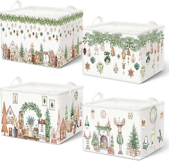 4 Pack Christmas Storage Bin Collapsible Large Christmas Storage Baskets by Bulyoou