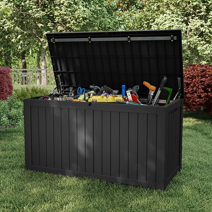 EasyUp 180 Gallon Outdoor Storage Box, Resin Waterproof UV-Resistant Deck Box with Hydraulic Lid Support, Reinforced Stability for Patio, Garden, and Poolside, Black - Image 6