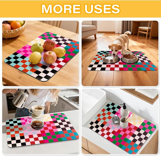 Checkered Dish Drying Mat for Kitchen Counter Coffee Mat Bar Accessories - Image 5