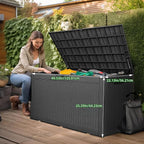 120 Gallon Outdoor Deck Box, Lockable Waterproof Outdoor Storage Boxes For Garden Tools,Indoor Cushions,Accessories Outside Storage Resin Weatherproof Container(Black) - Image 2