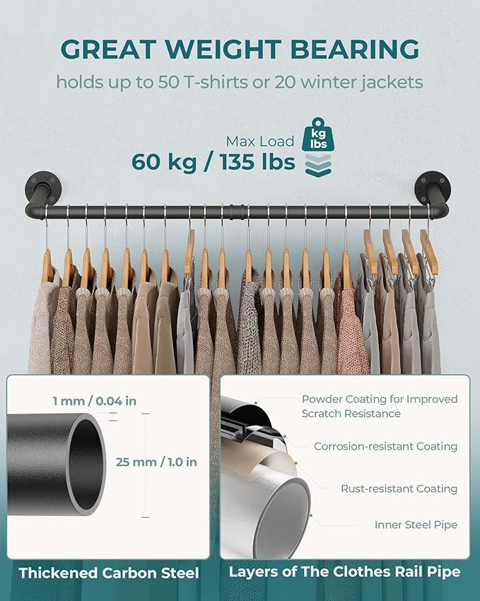 OROPY Industrial Pipe Clothing Rack 38.4", Heavy Duty Detachable Wall Mounted - Image 8