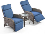3 Pieces Zero Gravity Wicker Patio Recliner Chairs Set of 2 - Wicker Outdoor Lounge Chair with Side Table, Adjustable Backrest & Footrest, High Back Outdoor Recliner Chair for Pool Deck Blue - Image 7