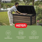 Keter Everwood 120 Gallon Resin Signature Collection Large Outdoor Storage Box for Patio Furniture, Outdoor Cushions, Garden Tools and Pool Gear, Walnut - Image 12
