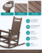 SERWALL Oversized Rocking Chair, Outdoor Rocking Chair for Adults, All Weather Resistant Porch Rocker for Lawn Garden, Brown - Image 4